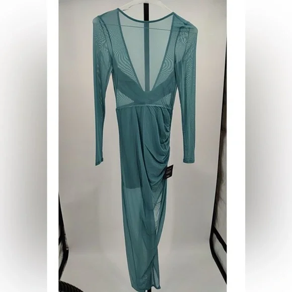 NWT - Lulus Alluring Silhouette Light Blue Sheer Mesh Backless Maxi Dress - Picture 6 of 7